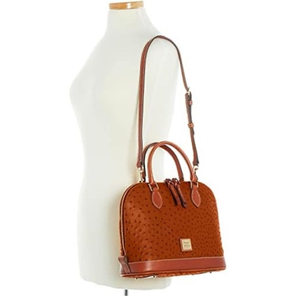 Dooney & Bourke Ostrich Zip Zip Satchel Bag Shoulder Crossbody Leather Old Money - Picture 3 of 16